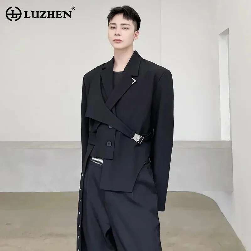 Street Fashion Men 2025 - LUZHEN オリジナル非対称スプライシングデザインブレザー 2025 春人格ファッションストリート高品質メンズスーツジャケット LZ2551