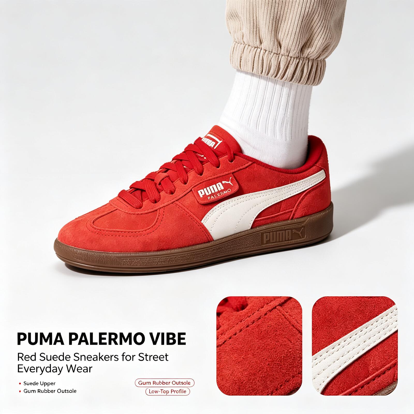 新しいプーマ パレルモ レッド スエード スニーカー メンズ - Puma Shoes Suede Classic のレビューと価格